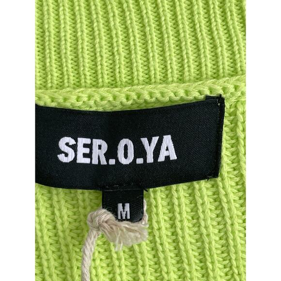 NWT SER.O.YA Syd Sweater Women Size Medium Neon Green Distressed Grunge V-neck‎ - Picture 8 of 12